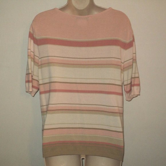 Jaeger Women's Sweater L Stripes, Short Sleeves - Picture 2 of 3